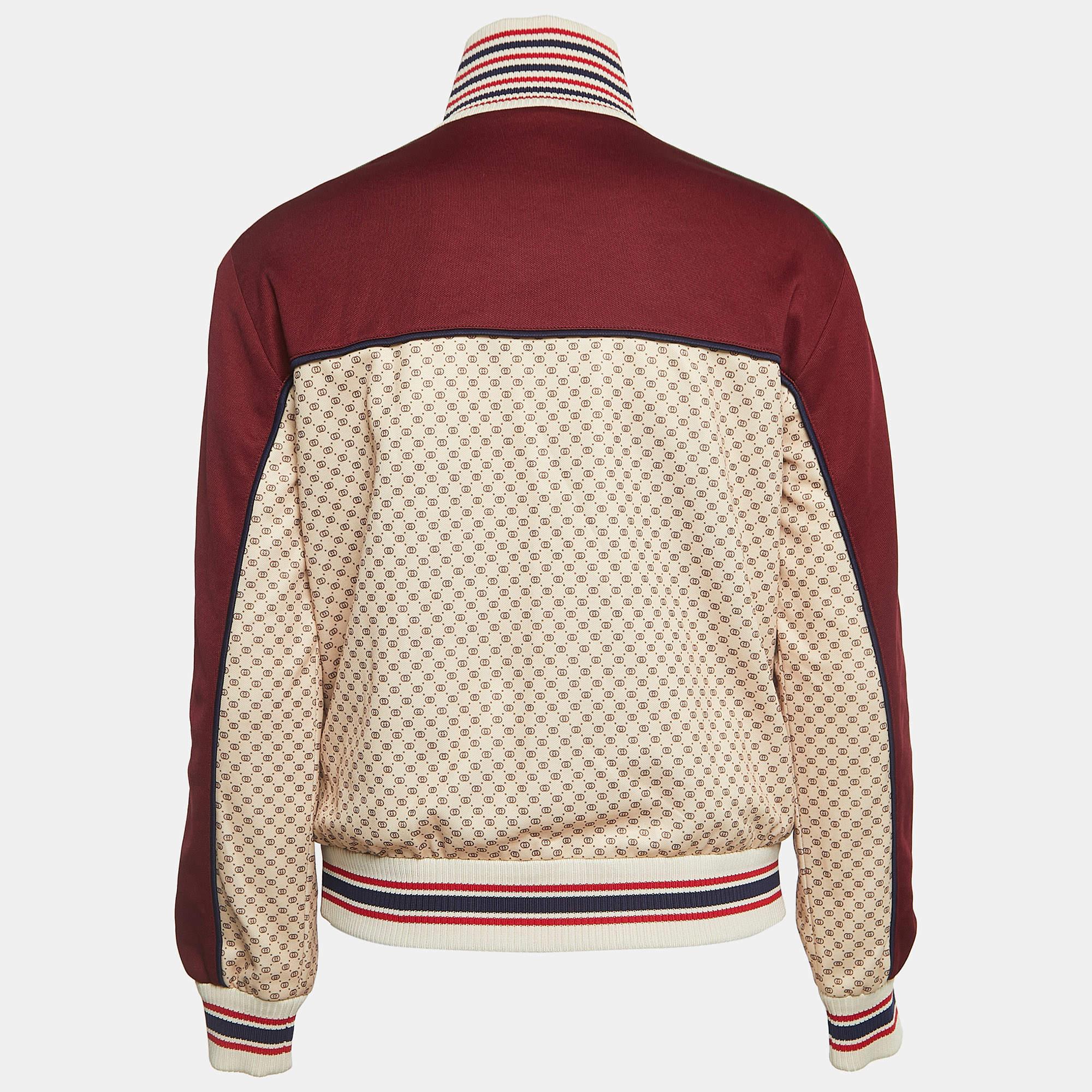 Gucci Mehrfarbiges Sweatshirt mit Logodruck und Webstreifen und detailliertem Reißverschluss vorne XXS im Angebot 1