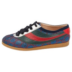 Gucci Multicolor Lurex Fabric And Leather Web Low Top Sneakers Size 35.5