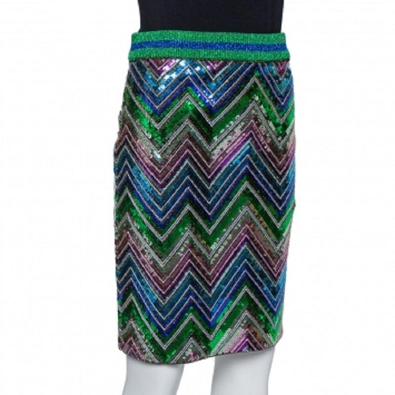 Black Gucci Multicolor Lurex Knit Chevron Pattern Sequin Embellished Skirt L For Sale