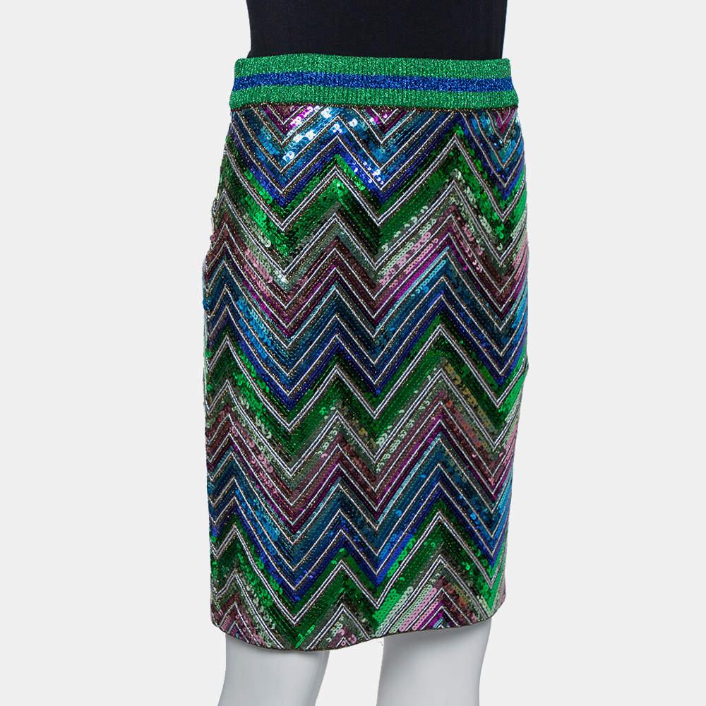 Black Gucci Multicolor Lurex Knit Chevron Pattern Sequin Embellished Skirt L For Sale