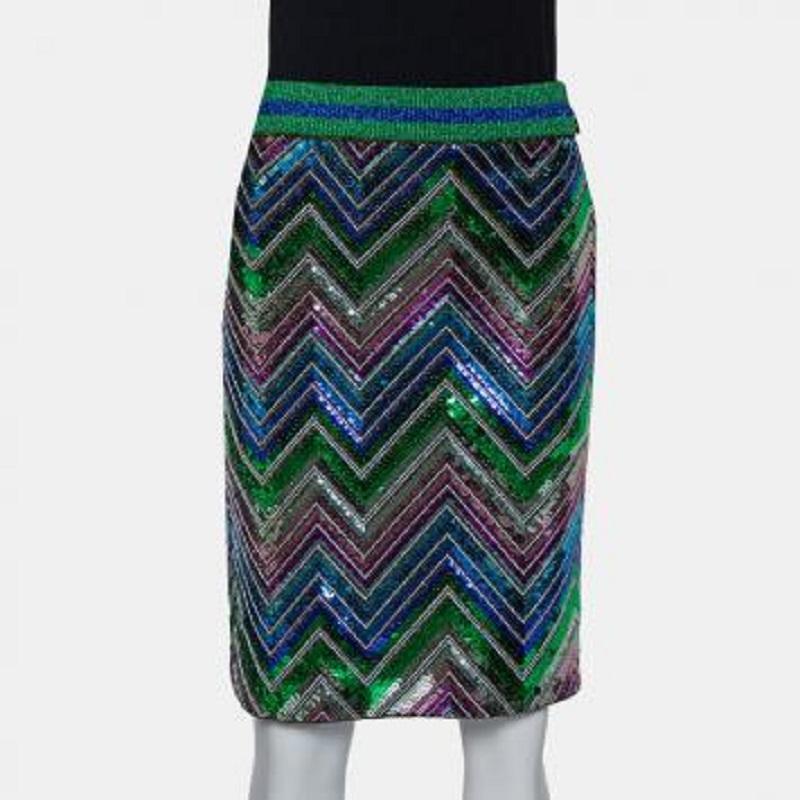 Gucci Multicolor Lurex Knit Chevron Pattern Sequin Embellished Skirt L For Sale 4