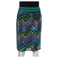 Gucci Multicolor Lurex Knit Chevron Pattern Sequin Embellished Skirt L