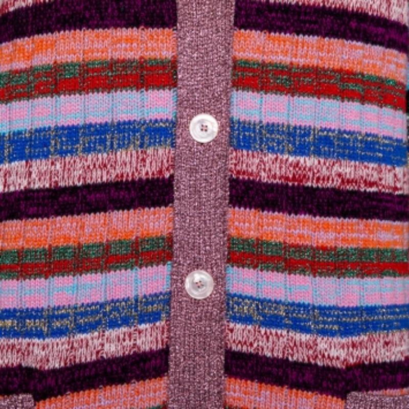 Brown Gucci Multicolor Lurex Knit & Silk Reversible Button Front Cardigan L For Sale