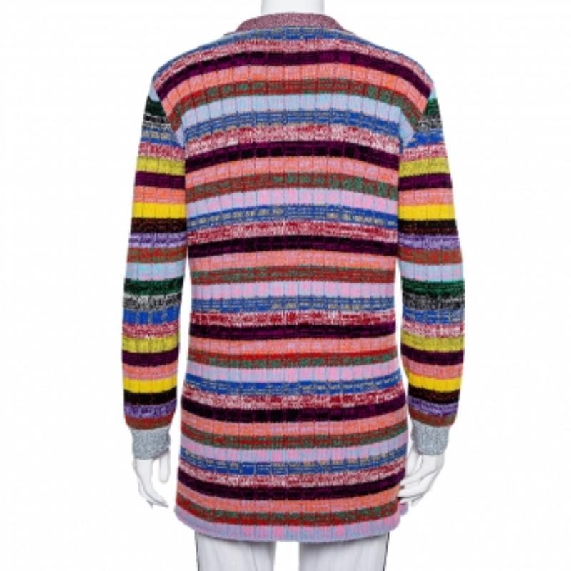 Women's Gucci Multicolor Lurex Knit & Silk Reversible Button Front Cardigan L For Sale