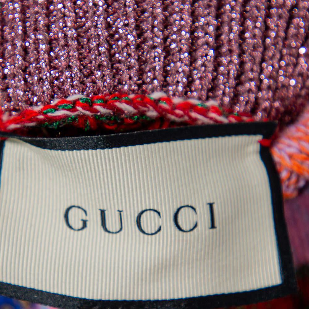 Women's Gucci Multicolor Lurex Knit & Silk Reversible Button Front Cardigan L For Sale
