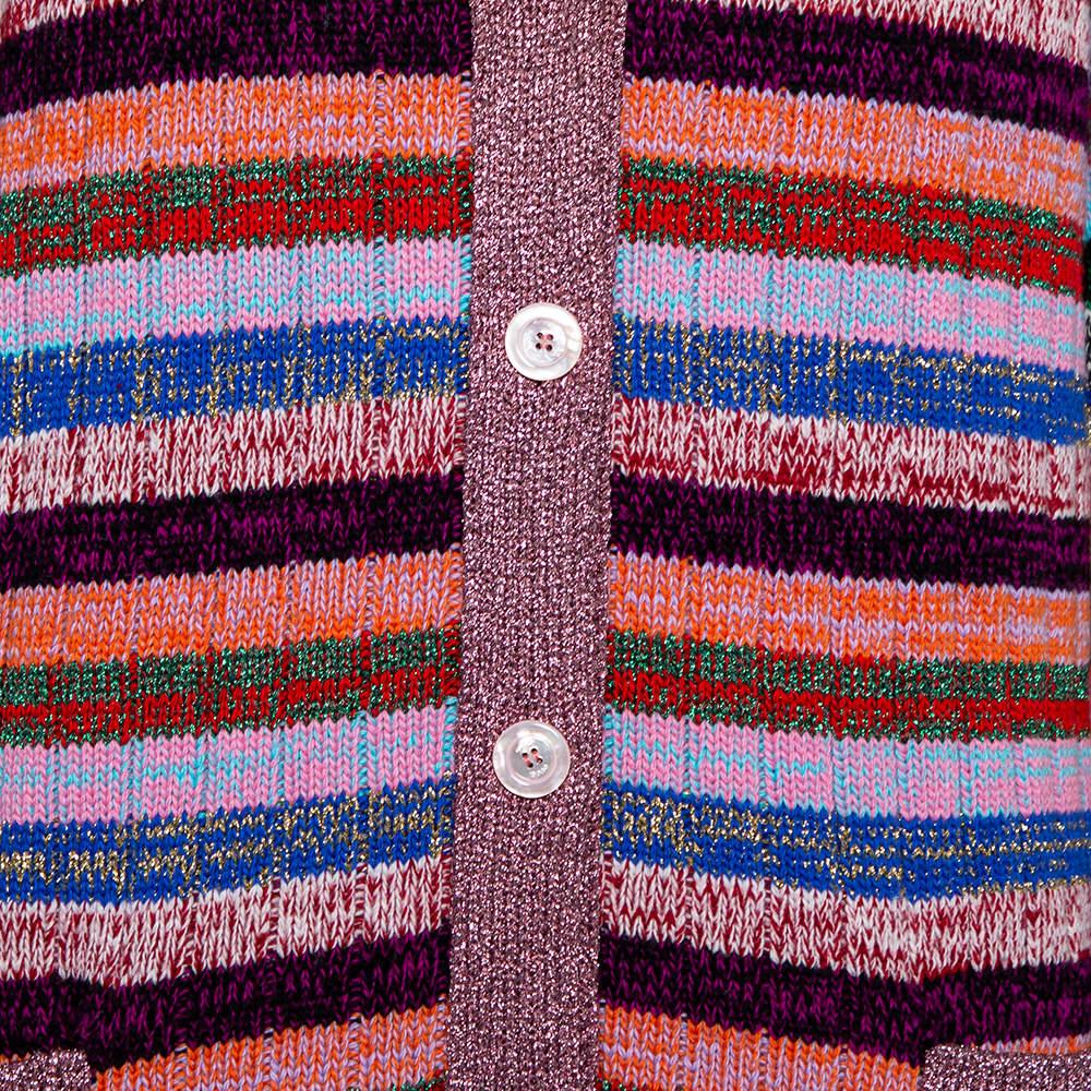 Gucci Multicolor Lurex Knit & Silk Reversible Button Front Cardigan L 1