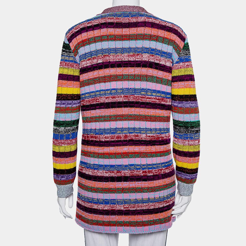 Gucci Multicolor Lurex Knit & Silk Reversible Button Front Cardigan L For Sale 2