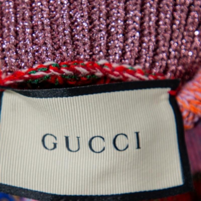 Gucci Multicolor Lurex Knit & Silk Reversible Button Front Cardigan L For Sale 3