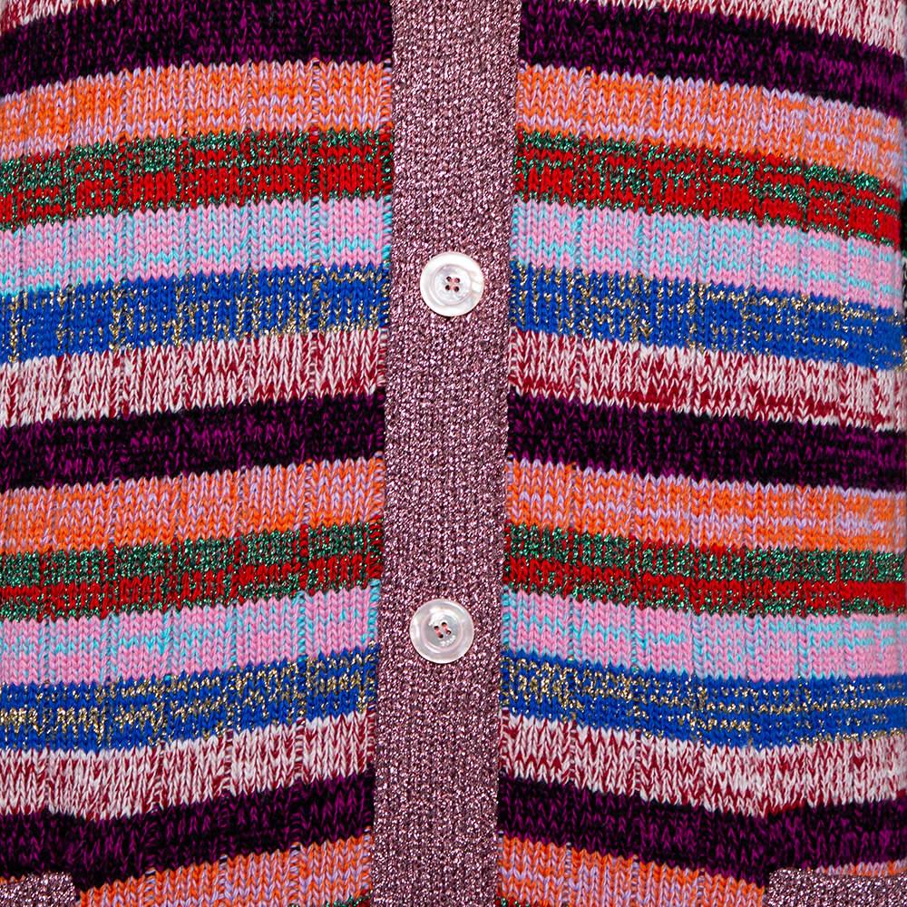 Gucci Multicolor Lurex Knit & Silk Reversible Button Front Cardigan L For Sale 3