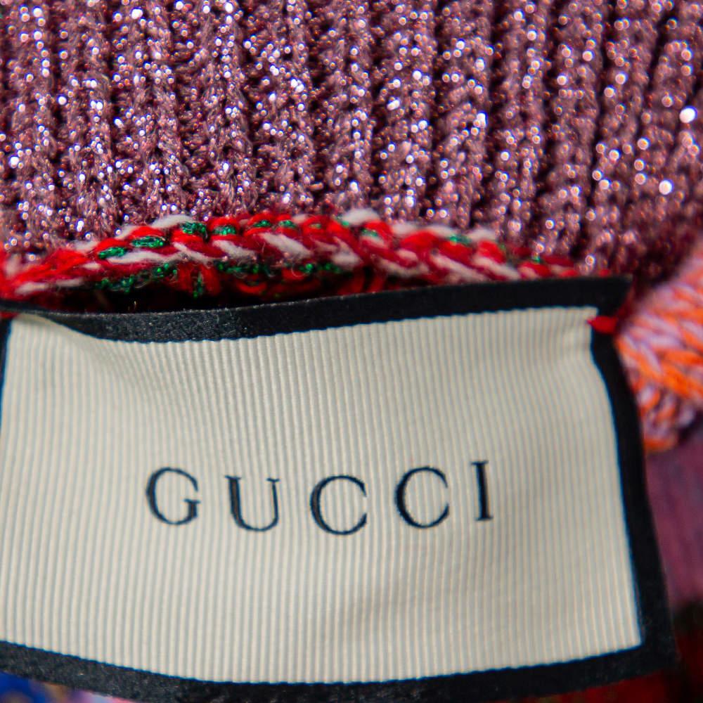Gucci Multicolor Lurex Knit & Silk Reversible Button Front Cardigan L 3
