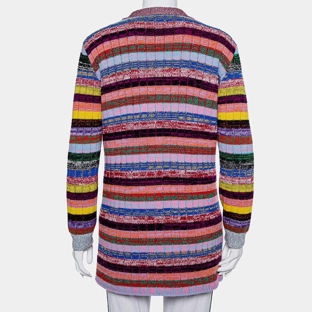 Gucci Multicolor Lurex Knit & Silk Reversible Button Front Cardigan L 4
