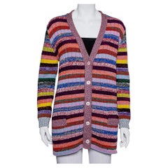 Gucci Multicolor Lurex Knit & Silk Reversible Button Front Cardigan L