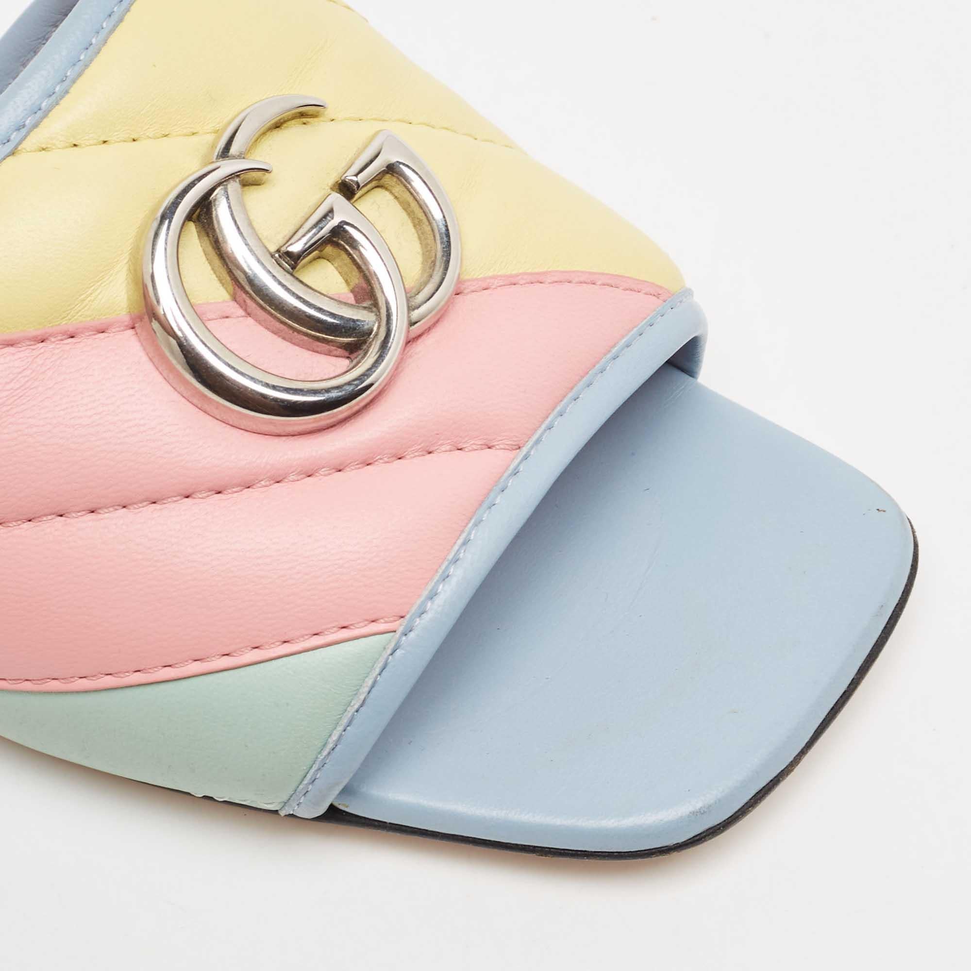 Gucci Multicolor Matelassé Leather GG Marmont Flat Slides Size 35 2