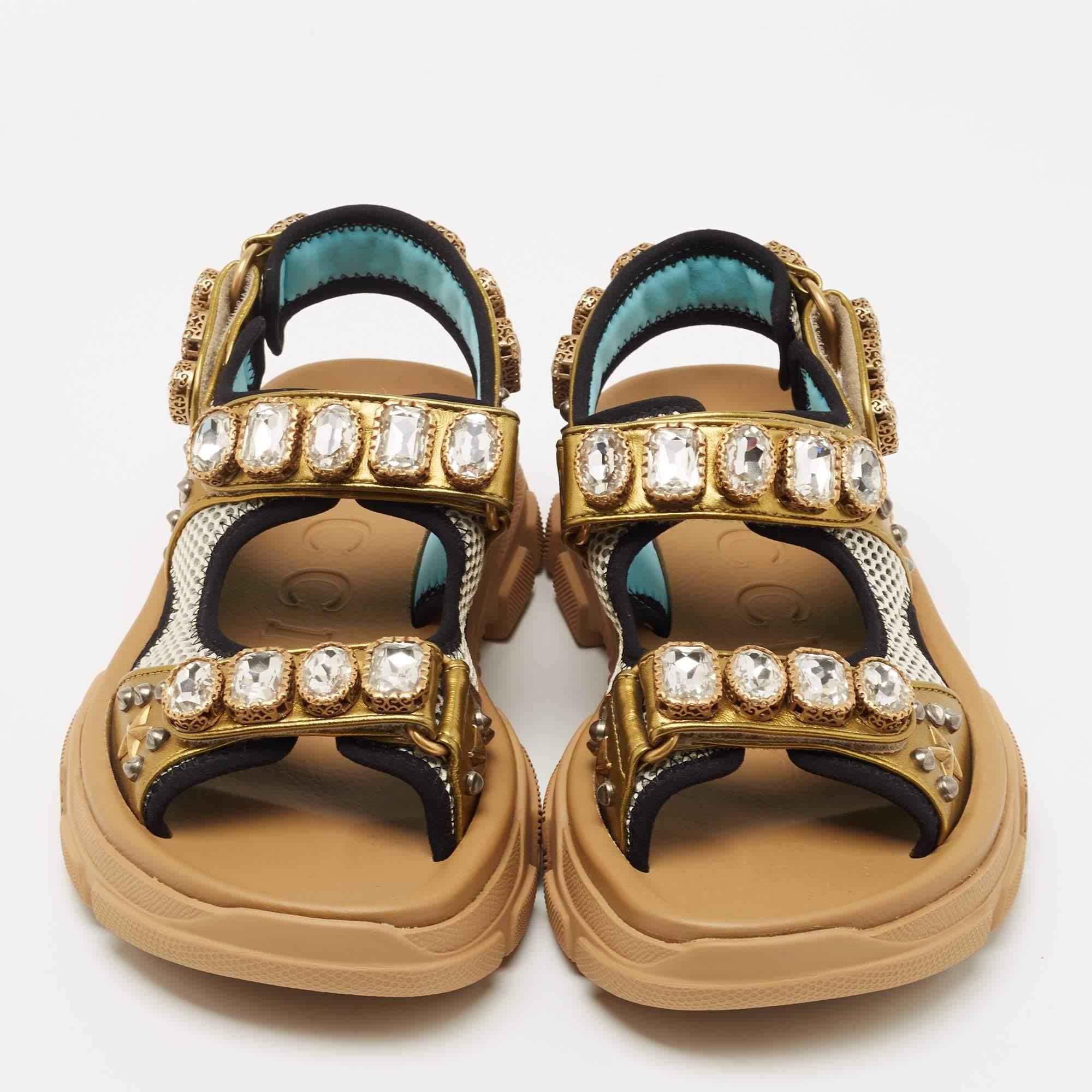 Leather and mesh sandal with crystals cheap