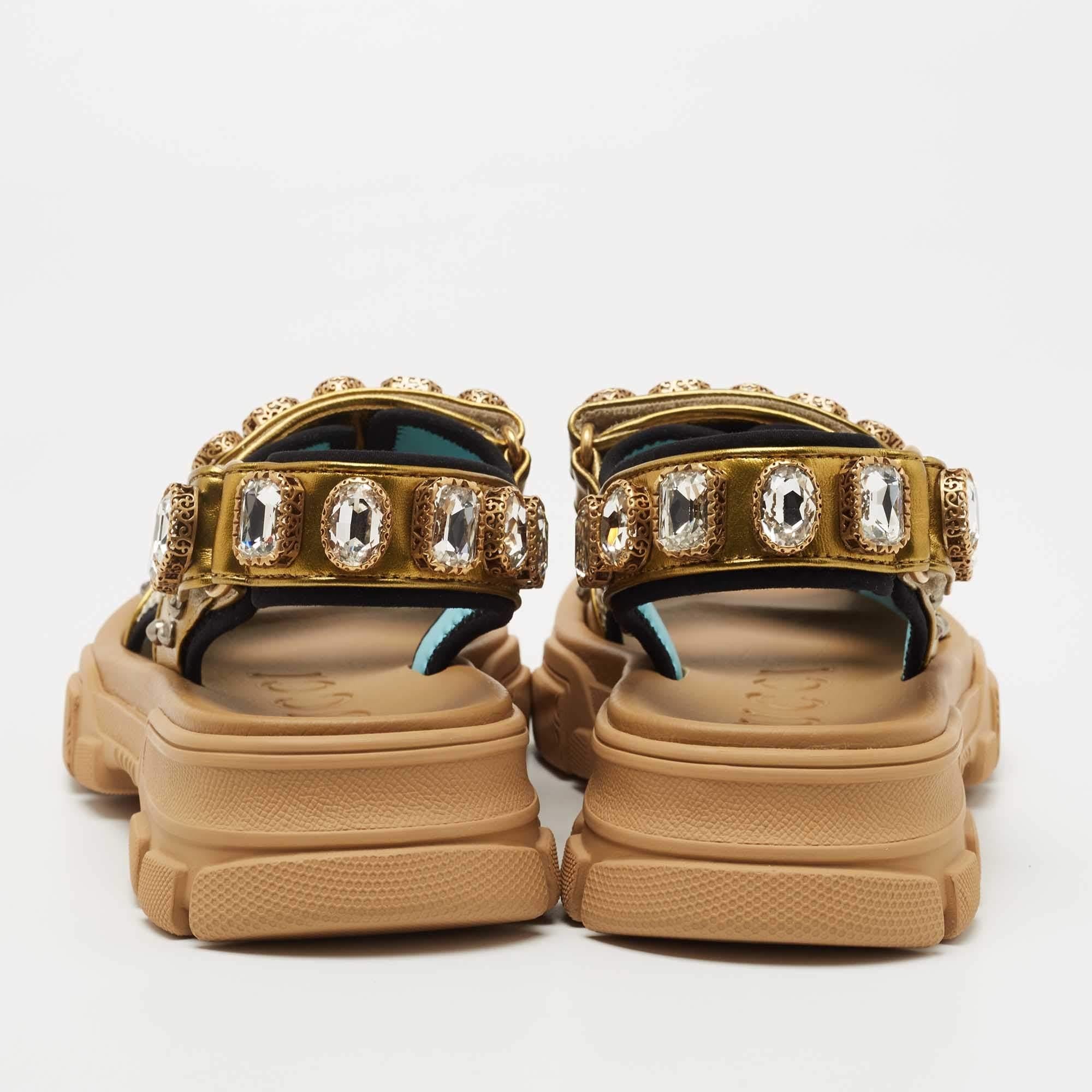 Gucci Multicolor Mesh and Leather Aguru Slingback Sandals Size 36.5 In New Condition In Dubai, Al Qouz 2