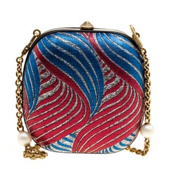 Gucci Multicolor Metallic Brocade Broadway Faux Pearl Minaudiere Clutch