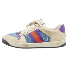 Gucci Multicolor Nubuck and Canvas Low Top Screener Sneakers Size 38.5