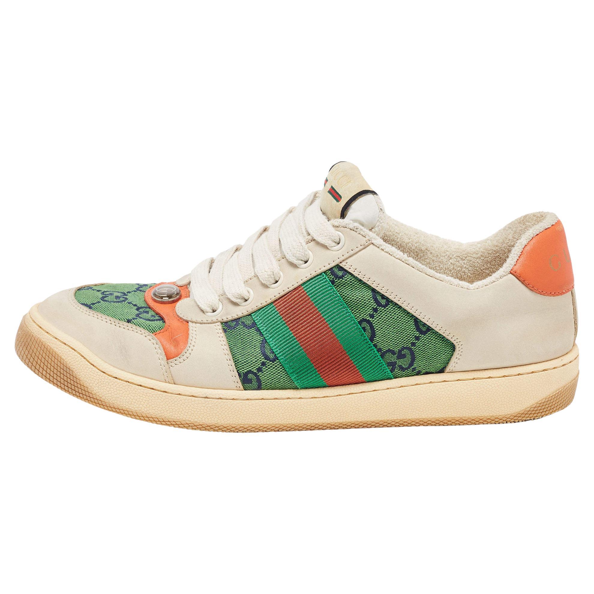 Gucci Multicolor Nubuck and Canvas Screener Sneakers Size 39