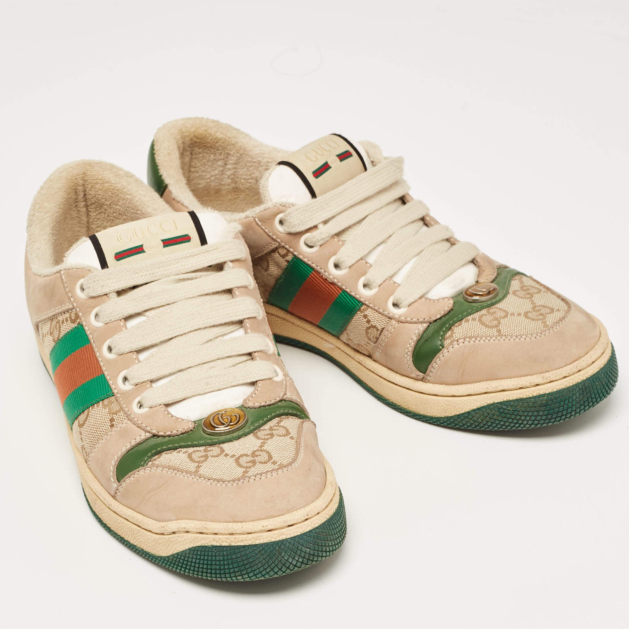 Gucci Multicolor Nubuck and Leather Screener Sneakers Size 37 In Good Condition In Dubai, Al Qouz 2