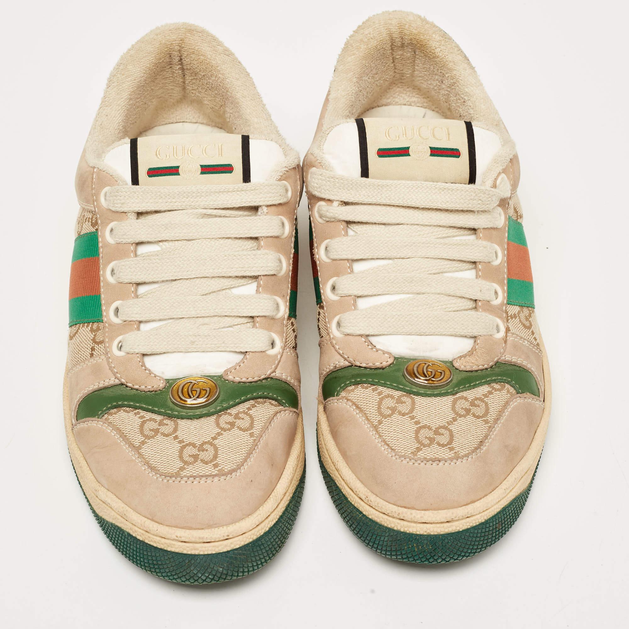 Gucci Multicolor Nubuck and Leather Screener Sneakers Size 37 3