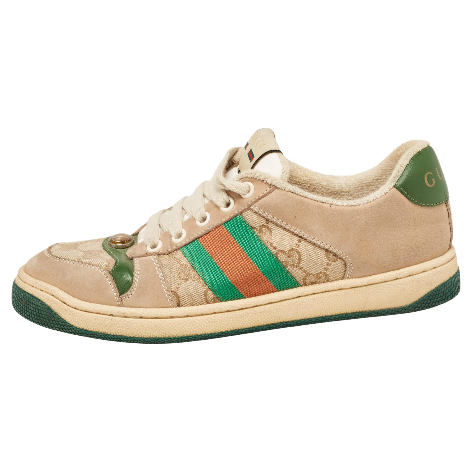 Gucci Multicolor Nubuck and Leather Screener Sneakers Size 37