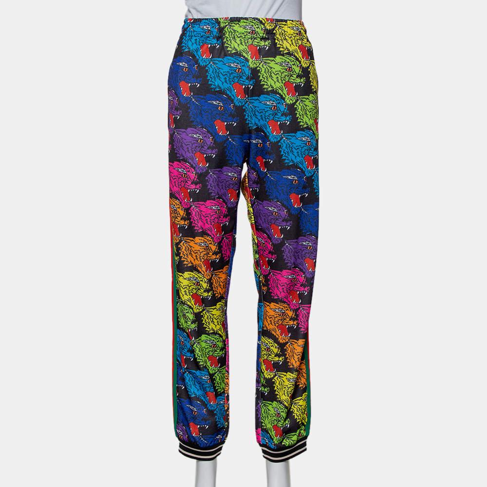 Black Gucci Multicolor Panther Face Printed Jersey Technical Jogger Pants S