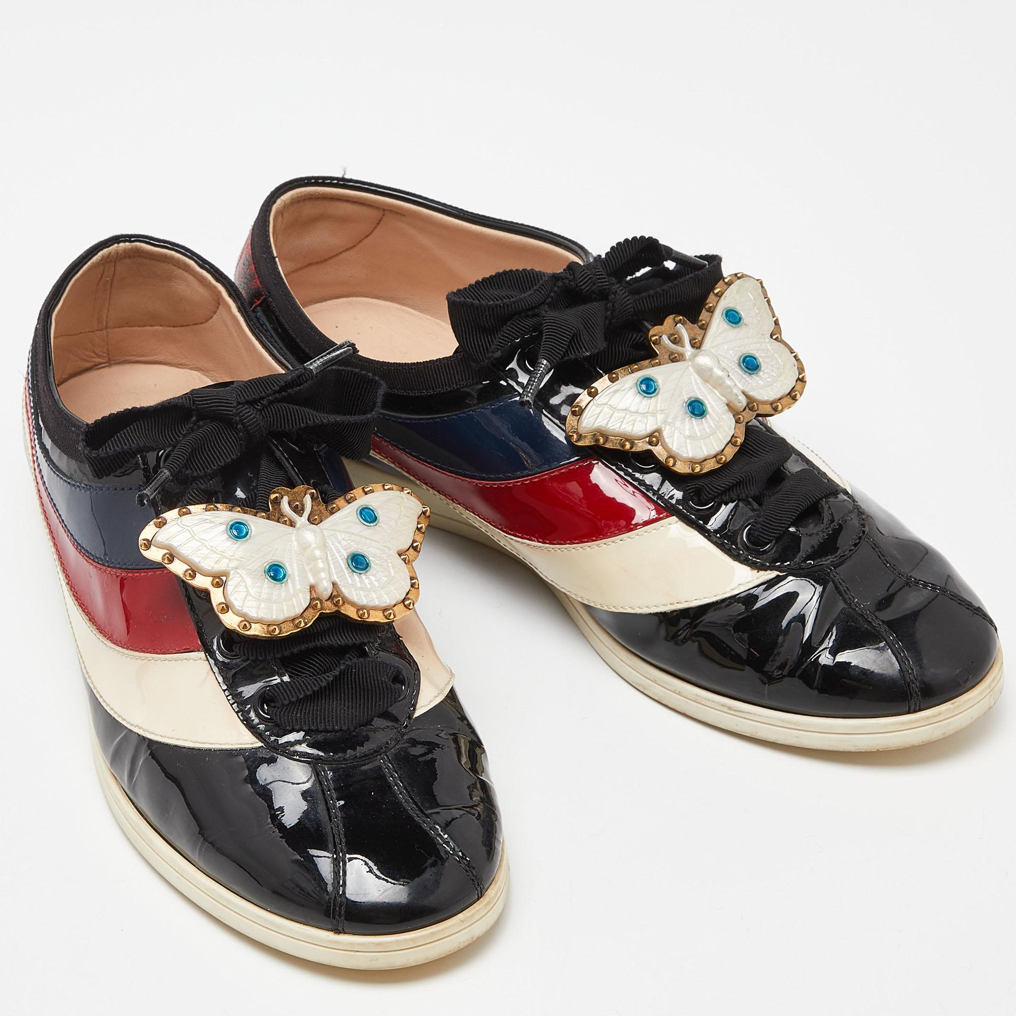 Gucci Baskets Falacer Butterfly en cuir verni multicolore taille 38,5 Bon état - En vente à Dubai, Al Qouz 2