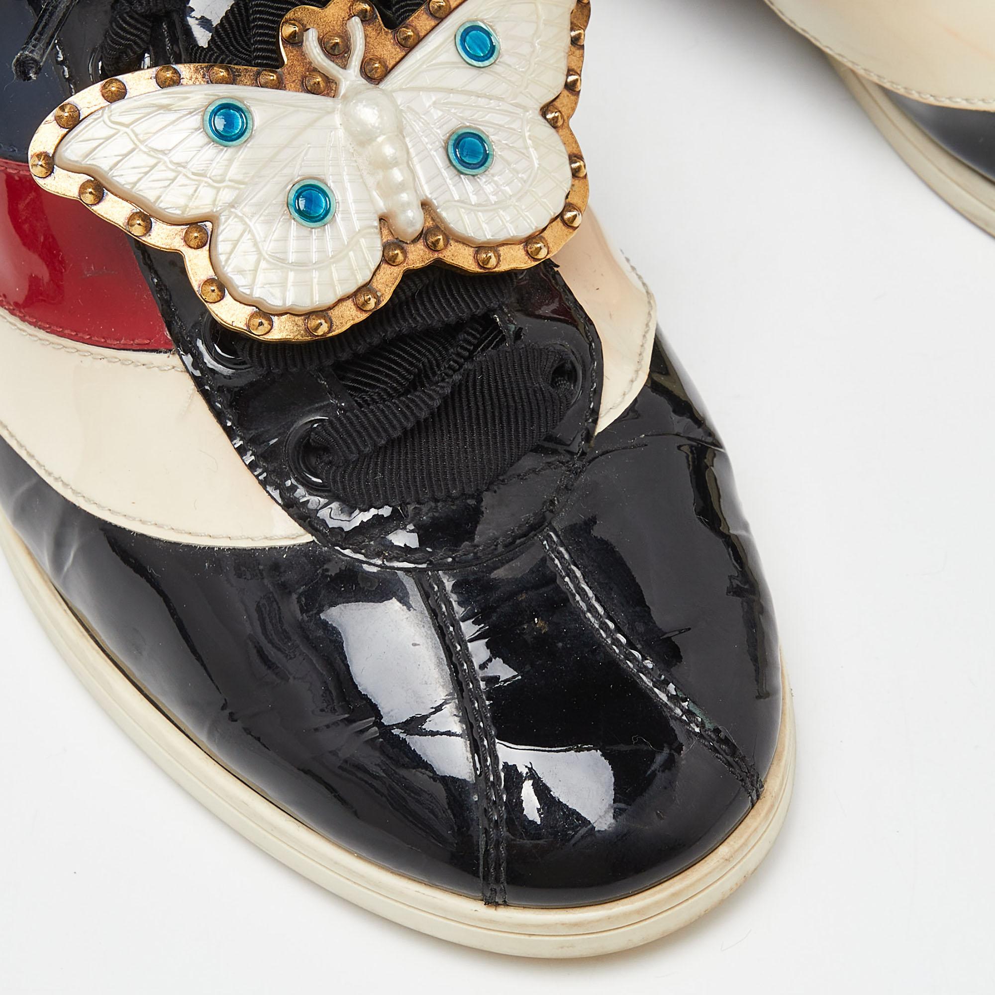 Gucci Baskets Falacer Butterfly en cuir verni multicolore taille 38,5 en vente 2