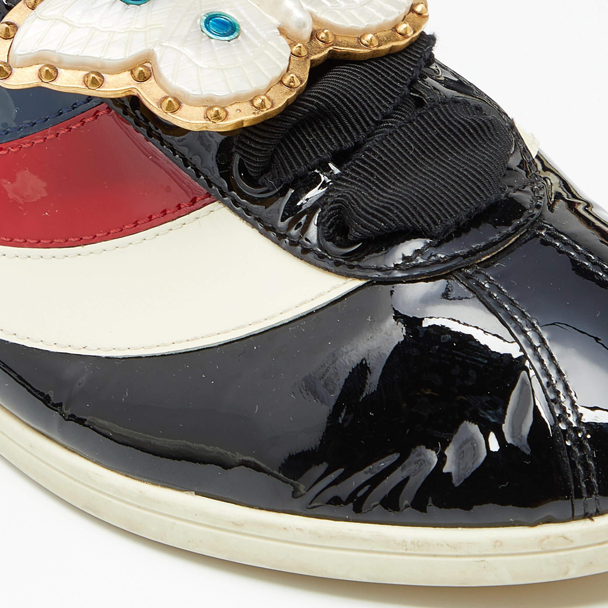 Gucci Multicolor Patent Leather New Ace Falacer Butterfly Low Top Sneakers Size  In Good Condition In Dubai, Al Qouz 2