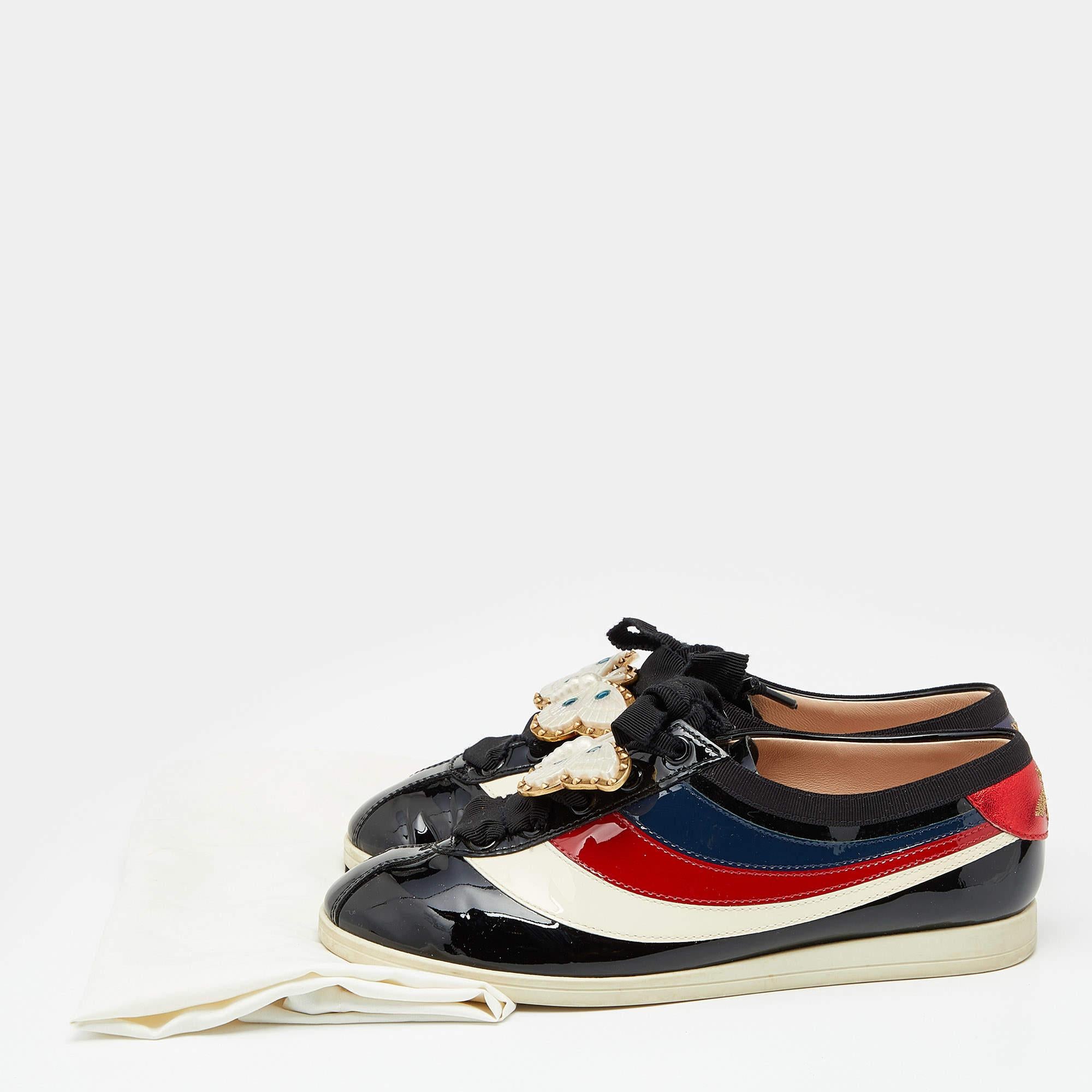 Gucci Multicolor Patent Leather New Ace Falacer Butterfly Low Top Sneakers Size  3