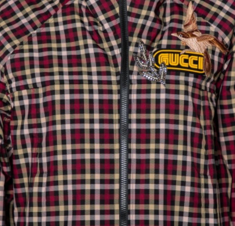Gucci Multicolor Plaid Canvas Zipper Front Hooded Coat S For Sale 1