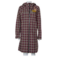 Used Gucci Multicolor Plaid Canvas Zipper Front Hooded Coat S