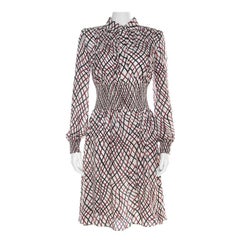 Gucci Multicolor Plaid Print Silk Smocked Waist Long Sleeve Dress S