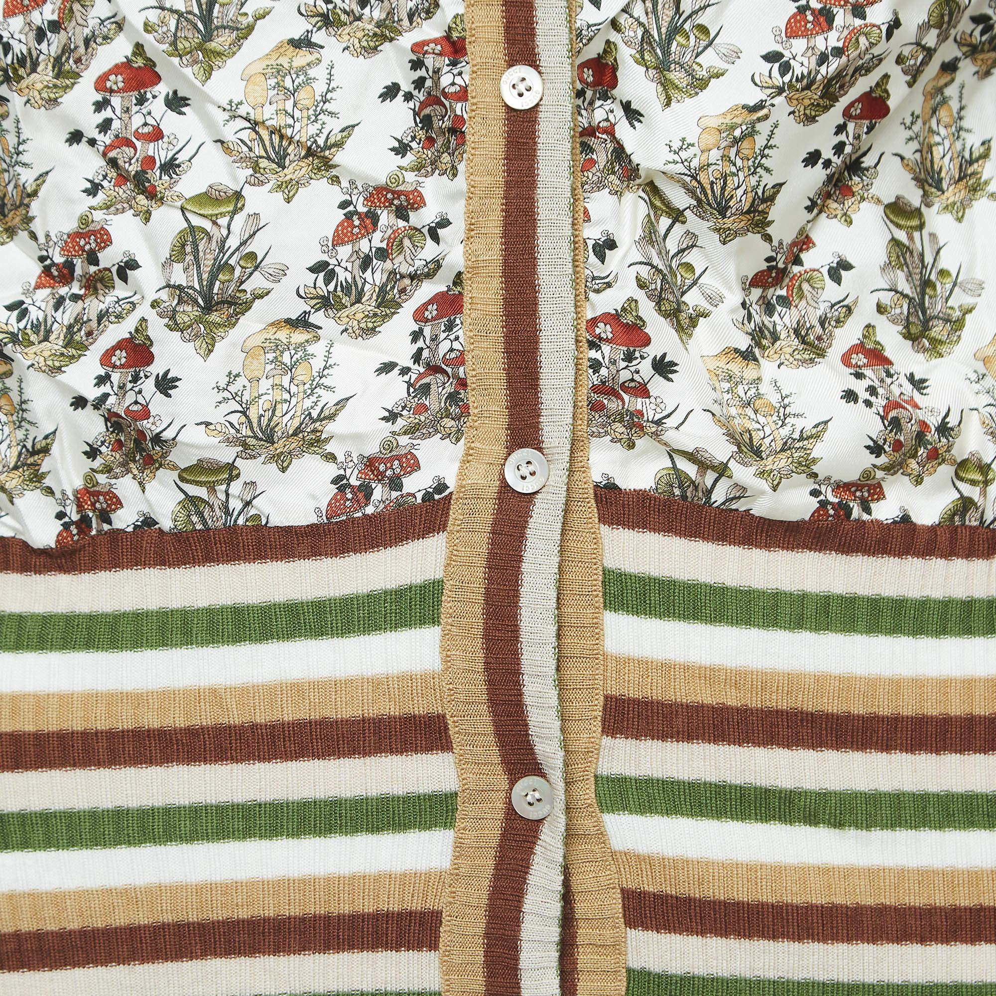 Gucci Multicolor Print Seide und Wolle Strickjacke mit Knöpfen L Damen