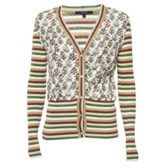 Gucci Multicolor Print Seide und Wolle Strickjacke mit Knöpfen L