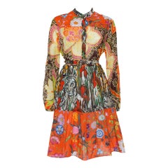 Gucci Multicolor Printed Cotton Belted Tiered Midi Dress L