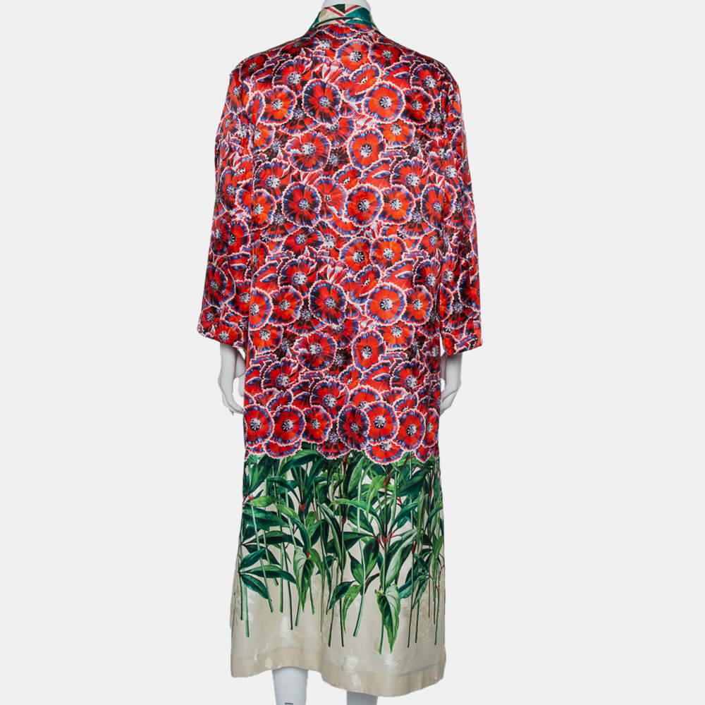 Brown Gucci Multicolor Printed Silk Open Front Coat L