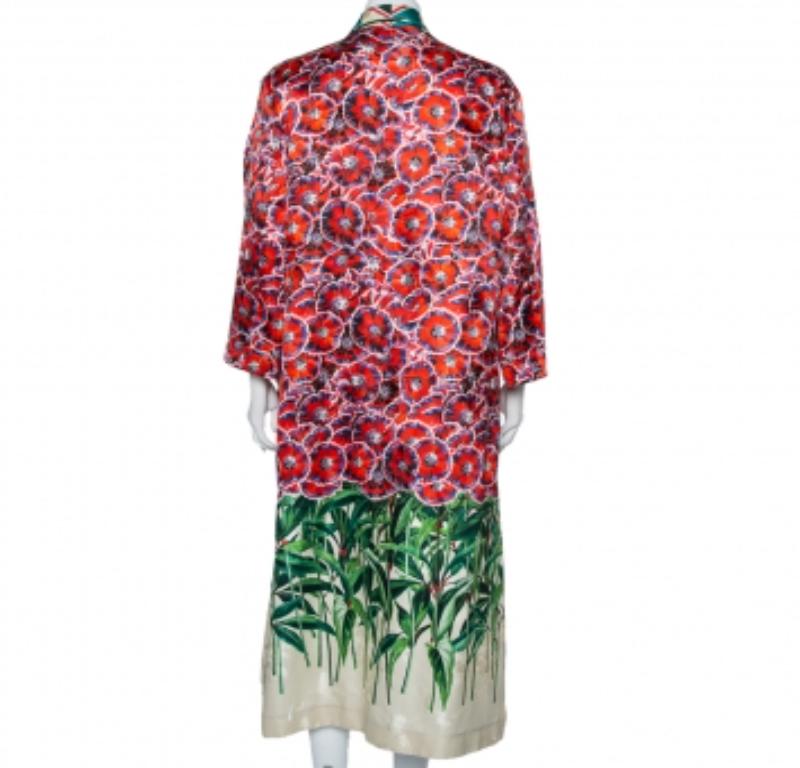 Pink Gucci Multicolor Printed Silk Open Front Coat L For Sale