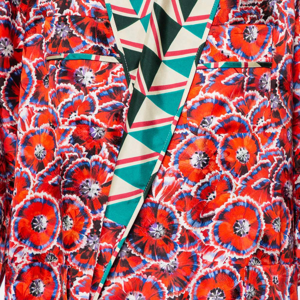 Gucci Multicolor Printed Silk Open Front Coat L In New Condition In Dubai, Al Qouz 2