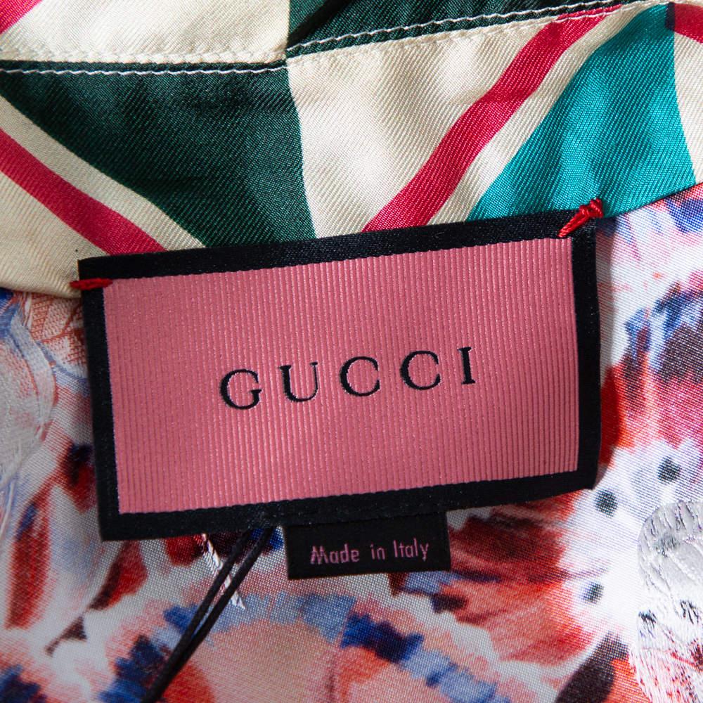 Gucci Multicolor Printed Silk Open Front Coat L In New Condition For Sale In Dubai, Al Qouz 2