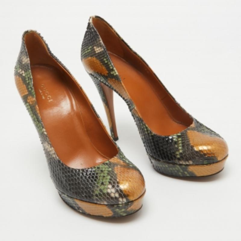 Gucci Multicolor Python Betty Platform Pumps Size 38 For Sale 1