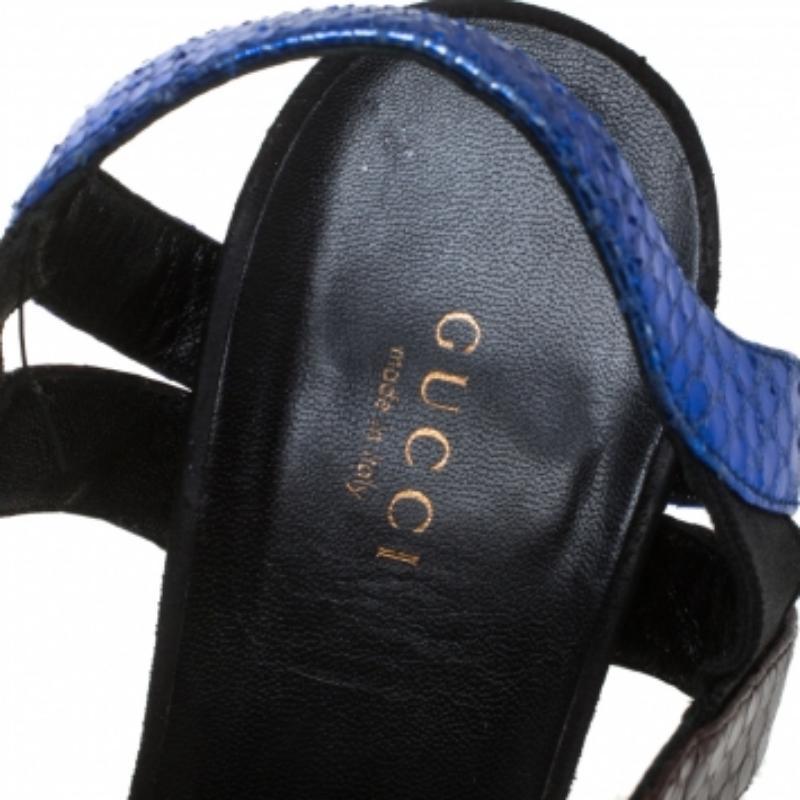 Gucci Multicolor Python Liberty Open Toe Ankle Strap Sandals Size 40 In Good Condition For Sale In Dubai, Al Qouz 2
