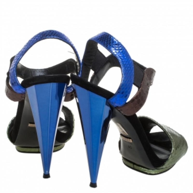 Gucci Multicolor Python Liberty Open Toe Ankle Strap Sandals Size 40 For Sale 1