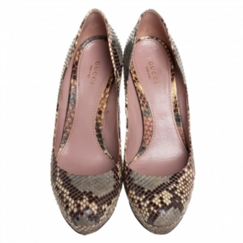 Brown Gucci Multicolor Python Lisbeth Platform Pumps Size 39 For Sale