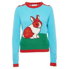 Mehrfarbiger Wollpullover mit Kaninchen-Intarsien von Gucci S