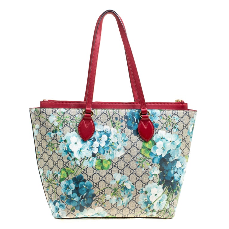 Gucci Multicolor/Red Bloom Print Supreme Canvas and Leather Shopper Tote  For Sale at 1stDibs