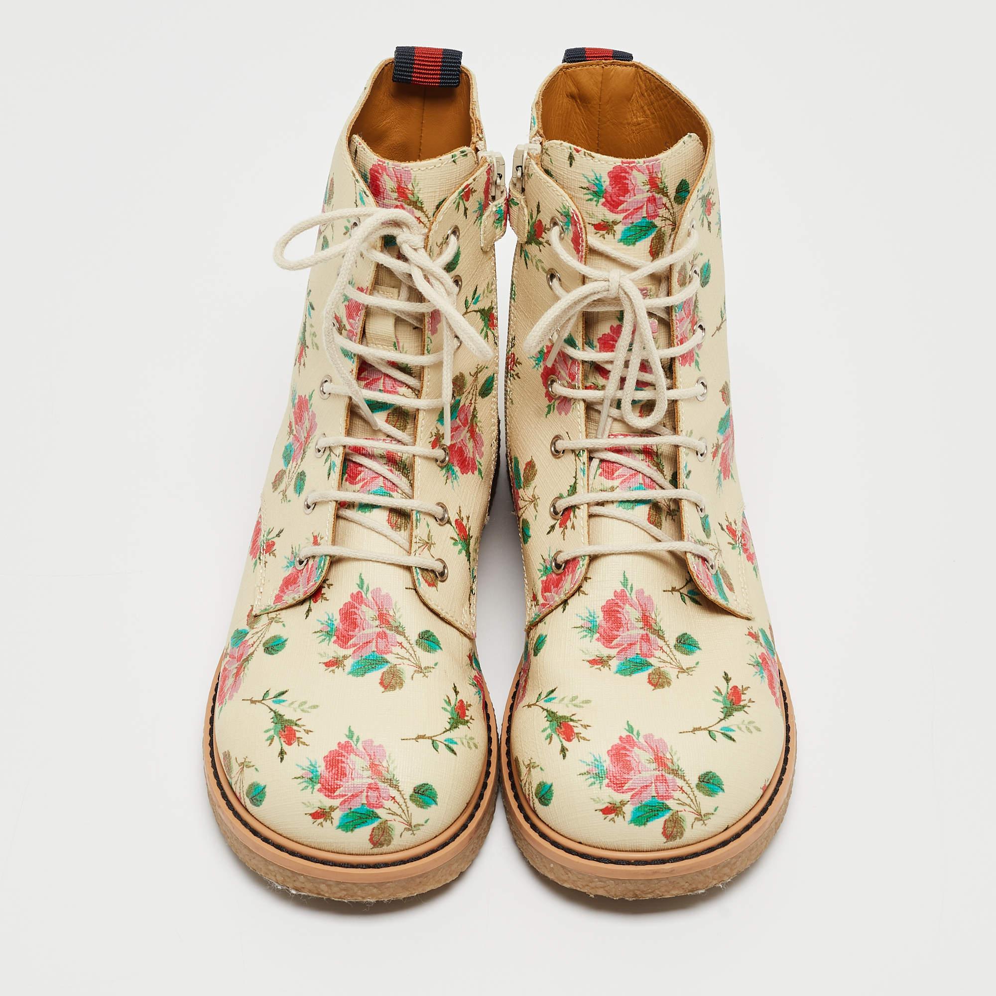 Gucci Botines Lona Suprema Estampado Rosa Multicolor Talla 33 Beige en venta