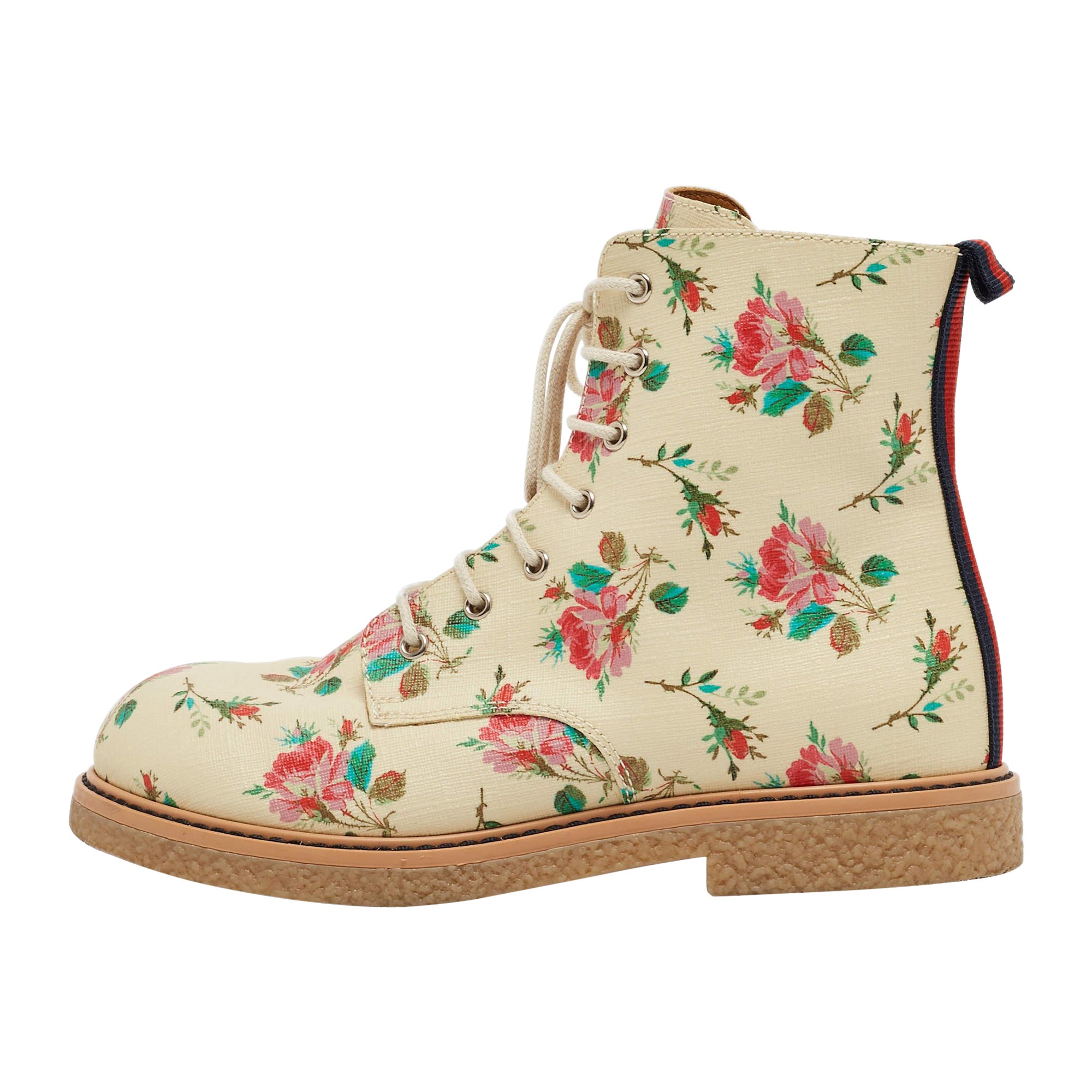 Gucci Botines Lona Suprema Estampado Rosa Multicolor Talla 33