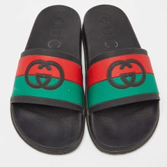 Gucci Multicolor Rubber Web Accent Rubber Slides Size 40