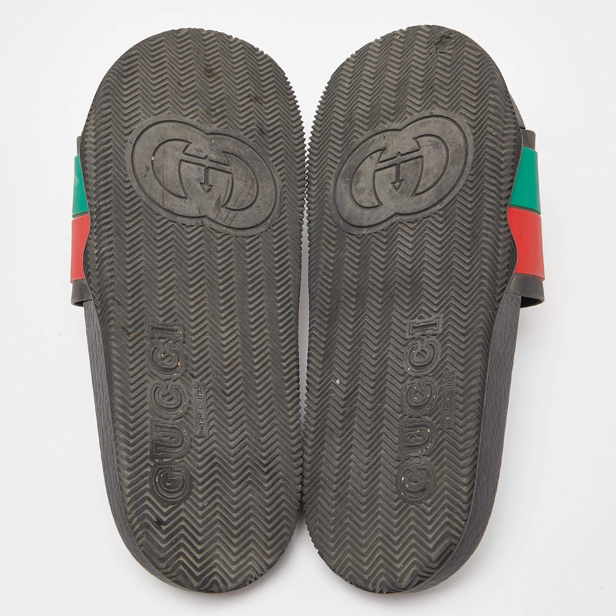 Gucci Multicolor Rubber Web Accent Rubber Slides Size 40 For Sale 3